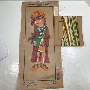 Vintage hand painted Margot de Paris Needlepoint kit girl with book‎ 100% Cotton